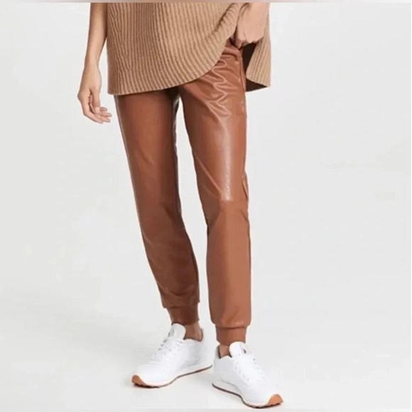 Commando Cocoa Brown Faux Leather Pull-On Jogger Pants Size Medium - Picture 1 of 11